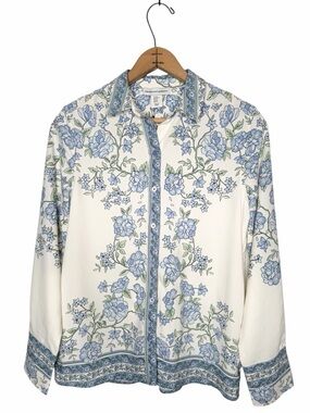 Cupcakes and Cashmere Blue Floral Button Down Blouse Size XS NWT